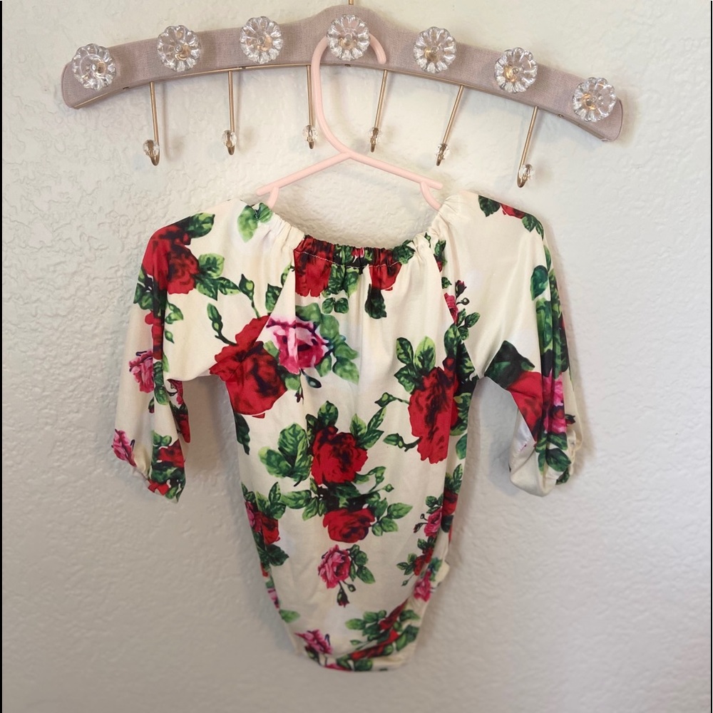 Baby girl off the shoulder rose romper
